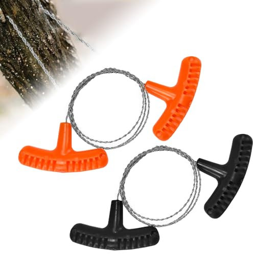 VCRANONR 2PCS Scie de Poche en Acier Inoxydable Scie à Fil Améliorée pour Bois et Plastique Scies à Chaîne Portables de Survie Scie à Fil de Survie en Plein Air pour Camping et Randonnée, 70CM