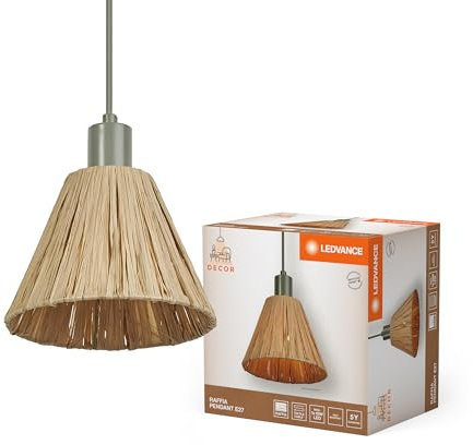 LEDVANCE Pendelleuchte Decor Raffia grün-braun aus Bast und Metall, E27, 200 mm Durchmesser, Leuchtenschirm aus recyceltem Material, nachhaltig durch austauschbare Lichtquelle, einfache Montage