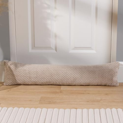 OHS Waffle Fleece Draught Excluder for Doors, Decorative Home Accessories Under Door Draft Stopper Energy Saving Stopper for Living Room Bedroom Kitchen, Mink 90 x 20cm