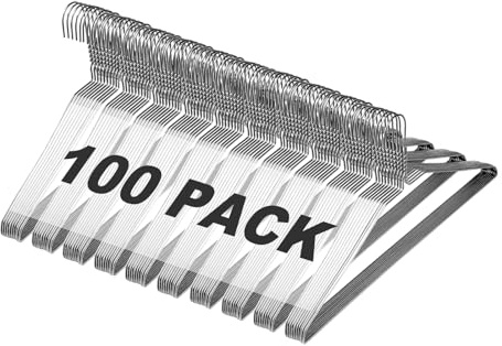 Jiang&Rong 100 Pack Metal Wire Hangers,Metal Coat Hangers (Silver) | 40 cm/16 Inch Slim Space Saving Coat Hangers for Dry Cleaners & Home - 12 Gauge Ultra Thin Clothing Hangers, Bulk Pack