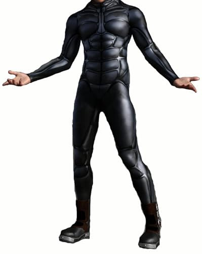 Koongso Men's Robot Superhero Halloween Costume Jumpsuit, Unisex Adults Onesie 3D Black Red Superhero Battle Suit Skinny Catsuit Robot Cosplay Zentai Bodysuit