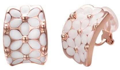 Vissen White Flower Clip On Earrings For Women Rose Gold Plated Non Pierced Vintage Jewellery Earrings
