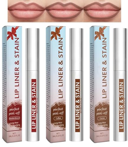 Peel Off Lipliner Stain, 3 Farben Abziehbarer Lipgloss Set, Langanhaltend & Wasserdichter Lip Tint, Hochpigmentiert Flüssig Lip Liner Tattoo, Feuchtigkeitsspendend Lippenfleck für Frauen Pralle Lippen