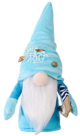 2er Set Strand-Elfen Dekofiguren mit kreativem Fischernetz-Hut – Faceless Puppen für Festliche Tischdekoration zu Hause und im Urlaub