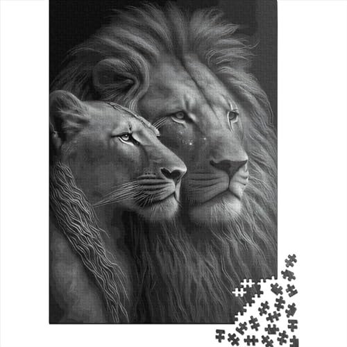 1000-teiliges Löwen-Liebespuzzle für Kinder, Holzpuzzle, Puzzles für Kinder, Lernspiel, Herausforderungsspielzeug, 1000 Teile (75 x 50 cm)