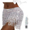 Paileten Glitzerrock, Bauchtanz Hufttuch für Halloween Karneval, Quastenrock Kostüm Damen und Mädchen (DE/NL/SE/PL, Bundweite, S, Regular, Silber)