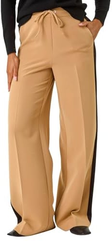 Roman Curve Side Stripe Wide Leg Trouser for Women UK - Ladies Everyday Autumn Winter Comfy Soft Evening Vacation Work Party Night Out