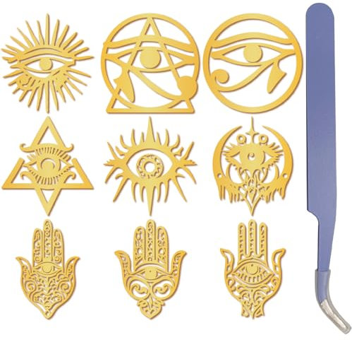 craspire 9 Stück Aufkleber „Auge des Horus“ Orgonit Aufkleber Mit Pinzette Goldenes Metall Böser Blick Wasserfest Nickel Selbstklebende Abziehbilder Für DIY Sammelalben Kunsthandwerk Handyhüllen