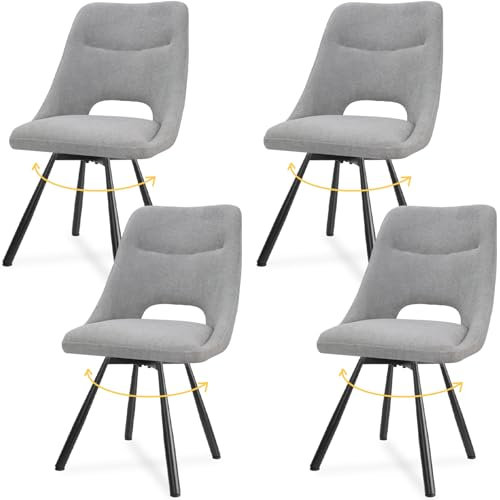 LEWE Sillas de Comedor Giratorias Juego de 4, Silla de Cocina, Asiento con Retorno automático, Silla giratoria 180°, para Comedor salón Dormitorio, con algodón imitación Cachemira - Gris