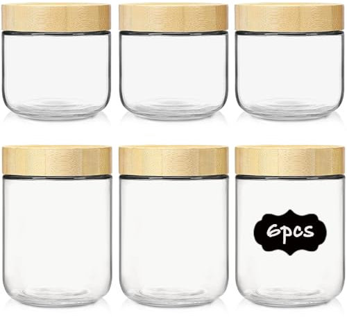 Hooolee Overnight Oats Gläser mit Bambus-Deckel, 6er-set Wide Mouth Einweckgläser mit Deckel Meal Prep Gläser Aufbewahrungsbehälter für Joghurt Chia Snacks Gewürz Zucker