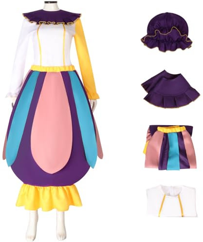 Windskids Mrs Potts Disfraz Mujer Cosplay Bella y la Bestia Tetera Sra Mrs Potts Top Falda Cuello Gorro Set para Fancy Dress Up Halloween Carnaval Fiesta Cumpleaños Mascarada Performance Costume