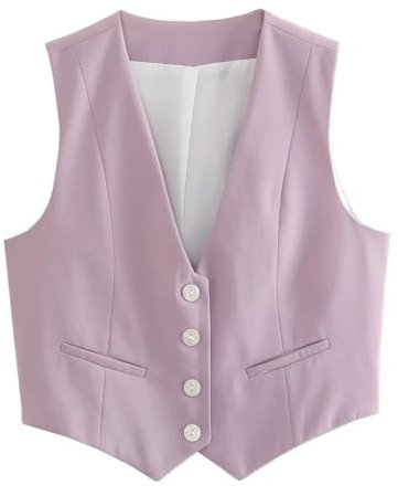 EMUKFD Blazer estivo da donna, gilet con scollo a V, senza maniche, abbottonatura corta, petite, sottile, per lavoro, ufficio, lavoro, camicette, Viola, XS