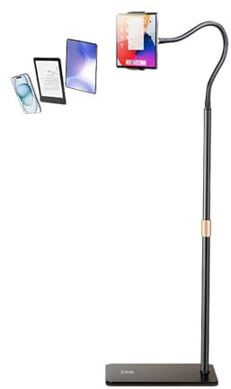 TRUNXUCL Support Tablette sur Pied, Réglable Support Liseuse, Tablette Stand, Porte Téléphone avec Flexible Col de Cygne(Black)