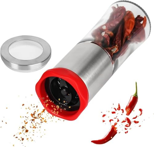 bssmmai Chilli Mill, Stainless Steel Glass Chilli Cutter, Spice Cutter, Kitchen Helper, Chili Spice Mill for Coarse Spices, Chilli Refill, Pepper, Salt Mill