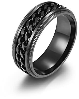 Aprila Men's Fidget Anxiety Spinner Rings Silver/Black/Blue Black Titanium Stainless Steel Beer Bottle Opener Chain Engagement Ring for Men size 8-12, Metal, No Gemstone