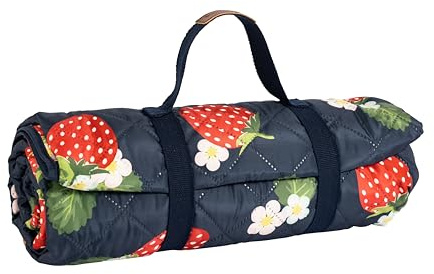 Summerhouse by Navigate Erdbeeren & Creme Picknickdecke, Marineblau, groß, gesteppt (175 x 140 cm)