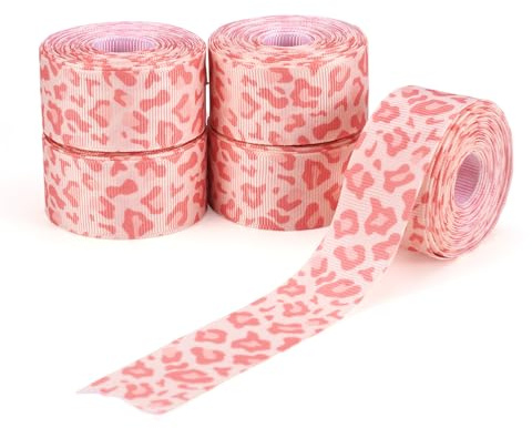 Crafans Ripsband mit Leopardenmuster, 25 mm breit, 3 Stile, Leopardenmuster, einseitig, Polyester, Ripsbänder für Bastelarbeiten, Geschenkverpackungen, Bekleidungszubehör, 5 Bündel