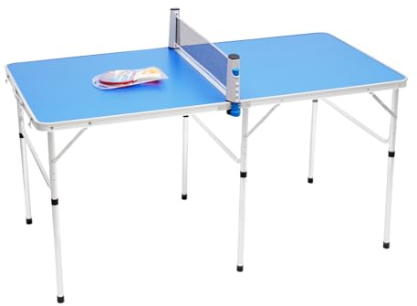 HUOMMGS Tischtennisplatte Klein Tischtennistisch Klappbar Tischtennis Tisch Outdoor Tischtennis Platte mit Tischtennis Netz, 2 Schläger, 3 Bälle 152 x 76cm Tischtennistisch für Indoor & Outdoor Spiele