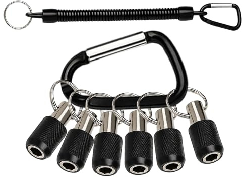 Drill Bit Holder Keychain 7-Piece Set Includes Anti-Loss Lanyard, Non-Slip 1/4 Hex Impact with Quick Release, Portable Screwdriver Holder for Screw& Drill Bits