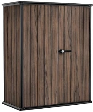Keter Porta Attrezzi da Giardino Vertical, Ideale per Giardini e Terrazze, Finitura Effetto Palissandro, 140x73,6x170,4H cm