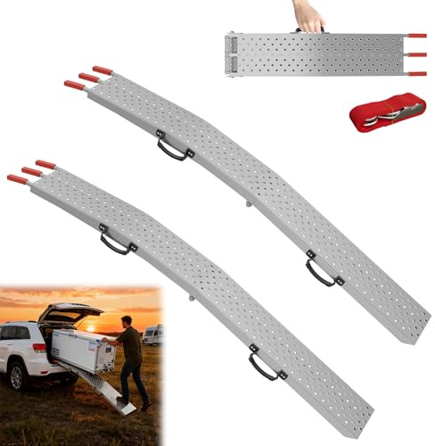 Froadp Klappbare Auffahrrampe 195 x 22,5 cm – 2er Set rutschfeste Laderampe, Schwere Faltbare Rampe, Tragbar und Rostfrei – Klapprampe für Motorrad, Auto, Anhänger, Rasenmäher, Quad und Rollstuhl
