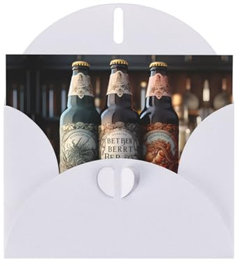 Weißes Grußkarten-Set mit blanko Innenseite - 3 Bierflaschen Druck Perlpapier Geburtstags-, Hochzeits- & Jubiläumskarten