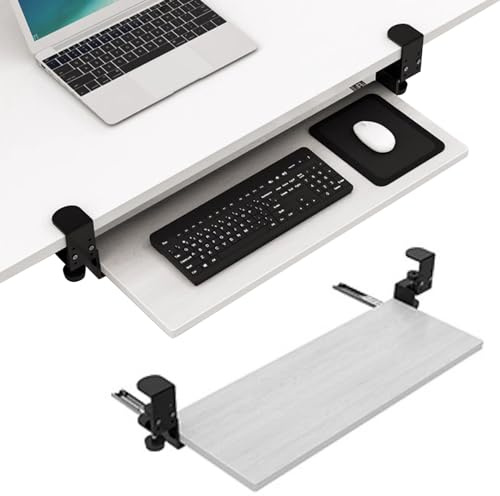 Ergonomic Keyboard Tray Clamp for Desk - Supports Keyboards & Mice, 52/65/75 x 24 cm - Adjustable Wooden Keyboard Drawer Platform for Comfort and Space-Saving