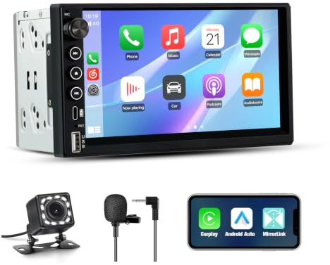 Junsun Autoradio 2 DIN Universel avec CarPlay & Android Auto sans Fil | Bluetooth, GPS, FM, USB, Type-C, Commandes au Volant, Écran Tactile