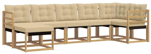 vidaXL Outdoor-Sofagarnitur mit Kissen 7 pcs Weiß und Beige, Moderne Loungemöbel für draußen, wetterfestes Sofa, Bequeme Sitzgelegenheit, minimalistisches Gartenmöbel
