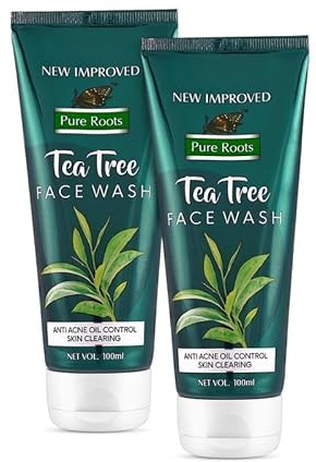 Roots Tea Tree Face Wash 100ml (Pack of 2) | Acne Control Face Cleanser with Tea Tree Oil | Reduces Inflammation & Excess Oil | Anti Pimple & Oil Control Face Wash for Men & Women | Total 200ml