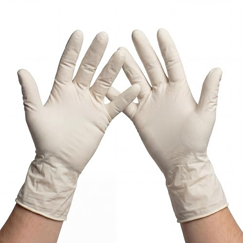 KMINA Latexhandschuhe Einweghandschuhe, Größe XL, Weiß (100 Stück) | Puderfrei, Einmalhandschuhe für Reinigung, Werkstatt und Haushalt, Texturierte Oberfläche, Beidhändig, Rollrand, 1 Box