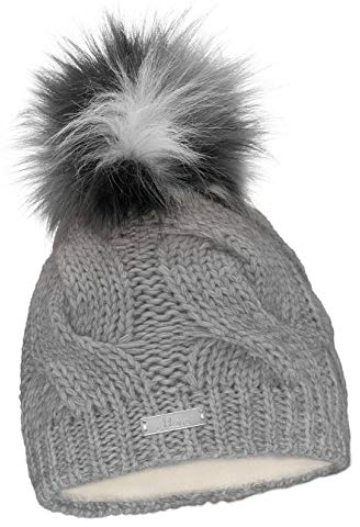 Damen Mütze Winter mit Fleece Innenfutter, Elegante Wollmütze Damen, Gefüttert mit Fell-Bommel, Hochwertige Damenmützen Winter für Stil und Wärme, Elegantes Design für Damen(685)(Grau)