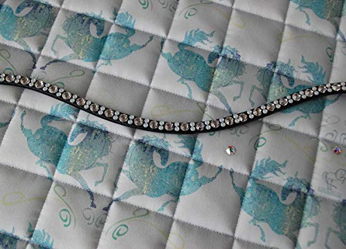 GlücksHucke Strass Stirnriemen Pferd 'Opal' in Crystal & White Opal geschwungen, schmal (Warmblut XL)