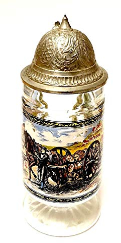 Richtig Bunt Glas Krug 0,5 L, Bier Krug, Glaskrug mit Zinndeckel und ländlichem Motiv