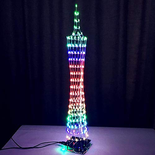 ASHATA Bunter LED Lichtmast, Bunter LED Display Bausatz für den elektronischen Turm mit LED Lichtwürfel Fernbedienungsset, Offline Animation von mehr 20 Arten