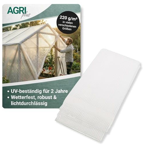 AGRI plus Profi Gitterplane 8 x 12 m I Stabile 220 g/m² Gartenfolie mit Ösenband I Transparente & reißfeste LDPE-Folie für den langfristigen Außeneinsatz I Wetterfest & 2 Jahre UV-beständig