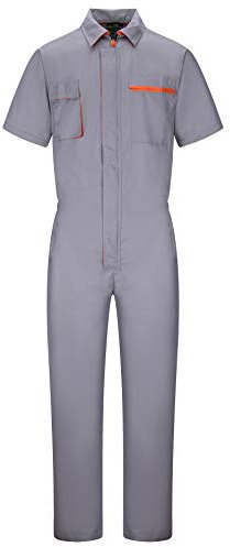 Yukirtiq Herren Arbeitsoveralls Kurzarm Arbeitskleidung Leicht Arbeitsanzug Atmungsaktiv Reißverschluss Overalls Sommer Arbeitskombi, Grau, S