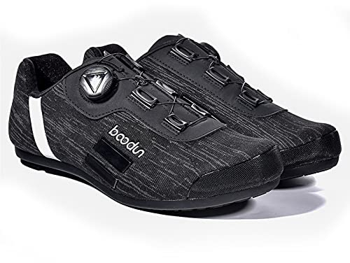 Zapatillas de Ciclismo para Hombres, Mujeres, Tacos Transpirables, Zapatillas de Bicicleta de Carretera, Zapatillas de Ciclismo MTB Sin Bloqueo, con Botones Giratorios,Black-40