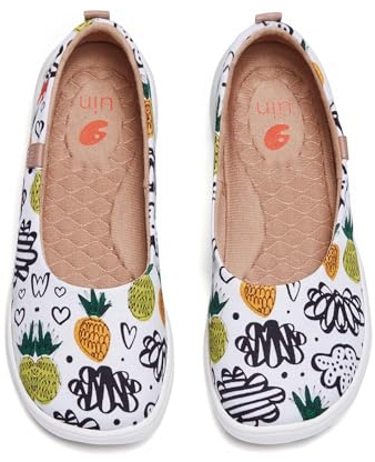 UIN Sweet Pineapple Damen Zitronensaft Geschlossene Ballerinas Bequeme Mode gemalte Wanderschuhe Slip On Schuhe Canvas Weiß(38)