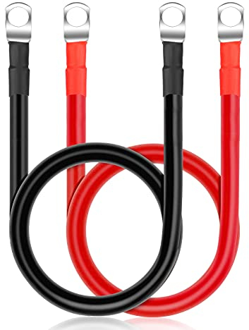 EEEKit 12V Car Battery Cables, 2PCS 100cm 3AWG 25mm² Black Red Auto Jumper Cables with Ring Terminals Copper Wire for Motorcycle Automotive Marine Boat Solar RV