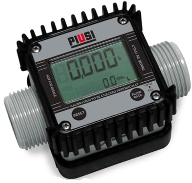 PIUSI Digitales Turbinen-Durchflussmessgerät für Adblue/Wasser mit Anzeige für Durchflussraten bis zu 120 l/min, Druck 10 bar, Anschluss M/F 1” BSP und 4-Richtungen drehbares Display | K24 F0040710A