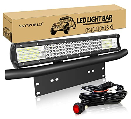 SKYWORLD LED-Lichtleiste, 50,8 cm 510W Arbeitsscheinwerfer mit Kennzeichenhalterung, 12V Kabelbaum-Set EIN-/Ausschalter Leistungsrelais Flachsicherung für LKW Offroad-Auto ATV SUV 4x4 Boot
