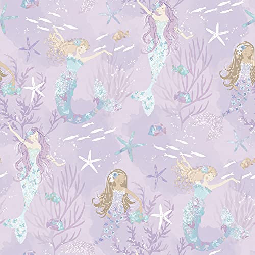 Galerie G78391 Tiny Tots 2 Meerjungfrau-Tapete, lila/glitzernd, 10 m x 53 cm