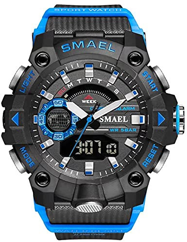 SMAEL Herren Digital Sportuhr Militär Outdoor Wasserdicht Chronograph Uhren Big Handgelenk mit Alarm Datum Multifunktions LED Stoppuhr, Blau
