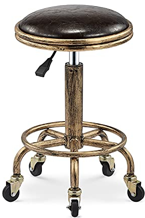 XZSBDXHH Rollhocker Drehhocker Höhenverstellbar 19.7-25.2in Hocker mit Fußstütze und 5 Rollen 360° Frei Drehbar Vintage Industrial Metal Style aus PU Leder Arbeitshocker Kosmetikhocker
