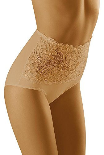 Wolbar Damen Sexy Shapewear-Slips Spitze Miederslip Hohe Taille Figurformende WB207, Beige,XXL