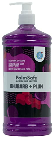 Palm Safe Rhubarb and Plum Alcohol Hand Sanitiser 1 Litre Pump Bottle