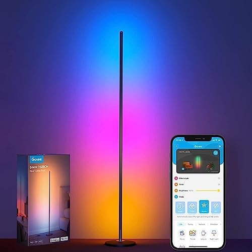 Govee Lampade da Terra LED RGBIC 136cm, Piantana Lampada da Terra Funziona con Alexa, APP, 16 Milioni di Colori Musica Sincronizzazione a Luce Calda per Soggiorno, Camera da Letto, Ufficio
