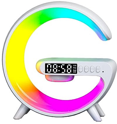 Exuberia Wireless Charger Atmosphere Lamp,Wireless Speaker Charger with Desk Lamp Bedside Night Light,LED Desk Lamp,Smart Light Sound Lamp for Bedroom Home Decor