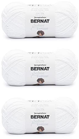 Bernat Softee Baumwollgarn, transparent, weiß, 3 Packungen mit 120 g, Nylon, 3 DK (leicht) – 220 m – Stricken/Häkeln